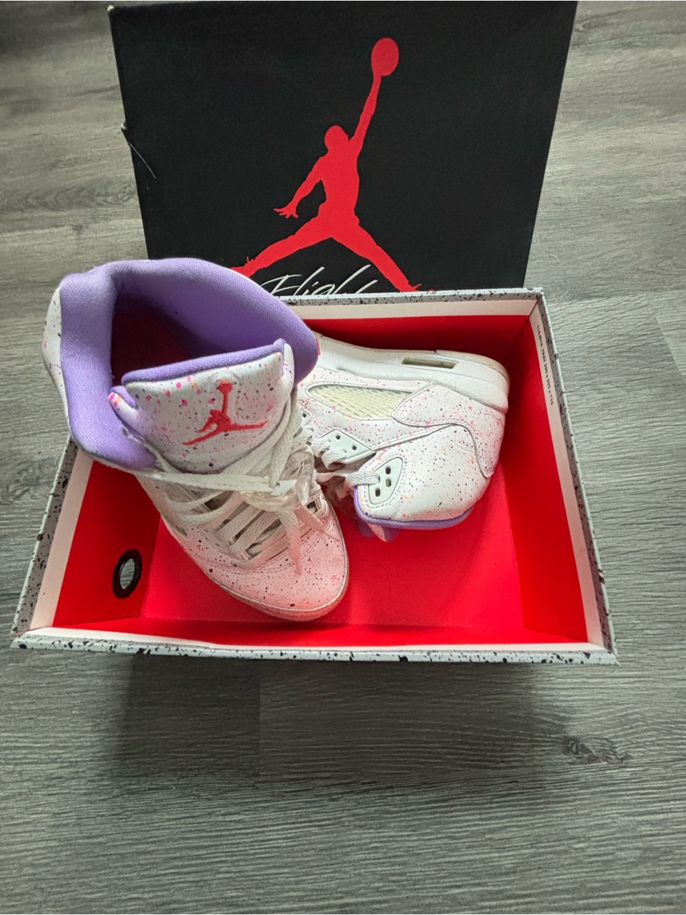 Jordan Women's High-Top Sneakers in White with Purple Lining and Pink Accents